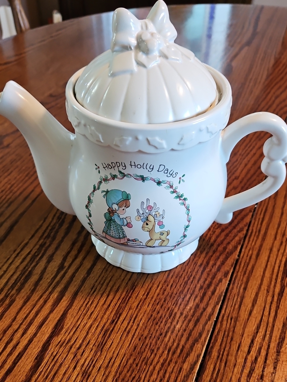 Precious Moments Happy Holly Days White Decorative Teapot